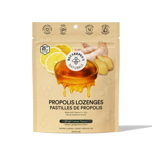 BeeKeeper's Naturals Propolis Lozenges - Lemon + Ginger 14 Lozenges