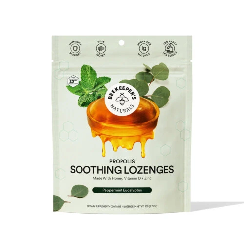 BeeKeeper's Naturals Propolis Lozenges - Peppermint + Eucalyptus 14 Lozenges