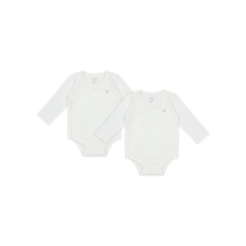 Nest Designs Basics Organic Cotton Kimono Ribbed Long Sleeve Onesie (2 Pack) - White - 3M-6M