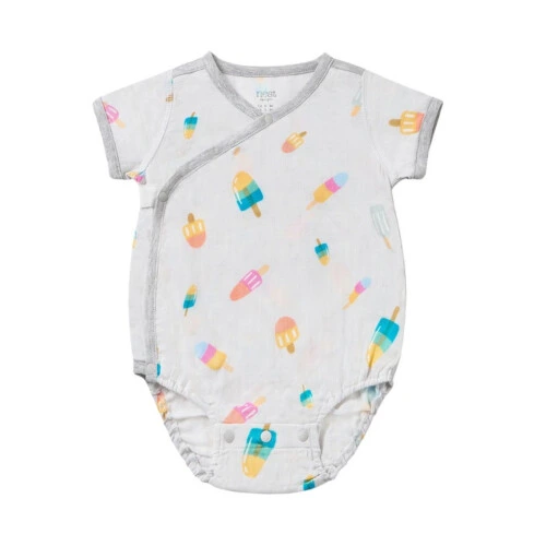 Nest Designs Short Sleeve Kimono Onesie (Bamboo Spandex Muslin) - Summer Pops 0-3M