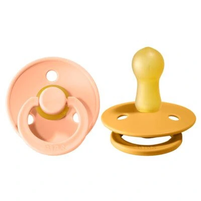 BIBS Pacifier Original COLOUR Latex 2 Pack Size 1 (0-6m) - Peach Sunset & Honey Bee