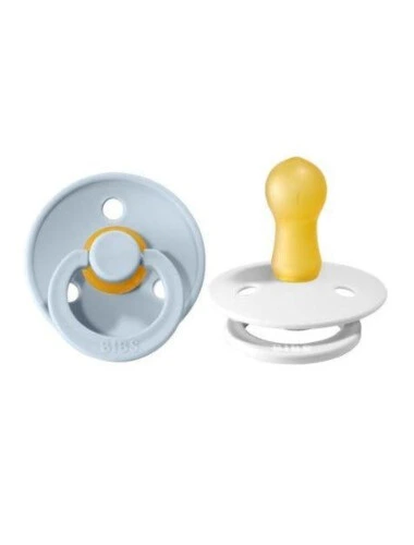 BIBS Pacifier Original COLOUR Latex 2 Pack Size 1 (0-6m) - White & Baby Blue