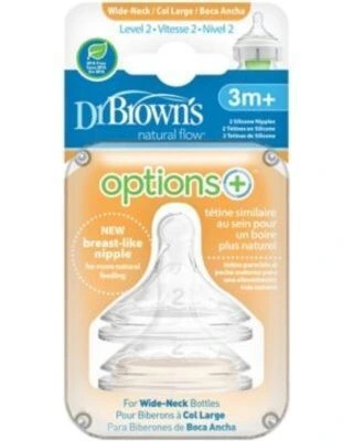 Dr Brown's Natural Flow Wide Neck Nipples 2 pack - Level 2 3m+