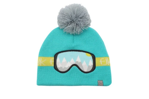 FlapjackKids Knitted Winter Hat - Ski Goggles Turquoise - Medium to Large