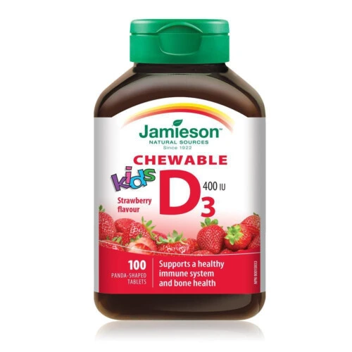 Jamieson Chewable Vitamin D for Kids Strawberry Flavour 400 IU/10mcg 100 Tablets@