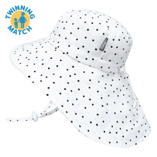 Jan & Jul Kids Sun Hat Cotton Adventure Hat - Dots with White Trim - XL