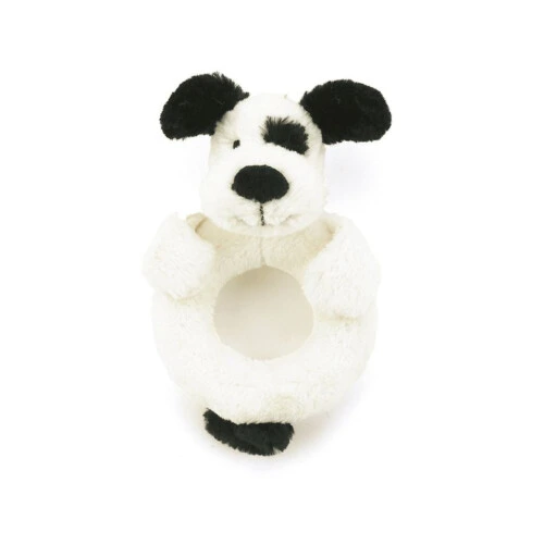 Jellycat Bashful Black & Cream Puppy Ring Rattle