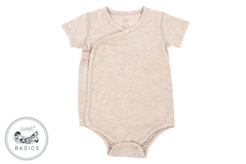 Nest Designs Basics Bamboo Cotton Kimono Short Sleeve Onesie - Warm Taupe 3-6M