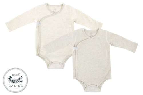 Nest Designs Basics Organic Cotton Ribbed Kimono Long Sleeve Onesie (2 Pack) - Light Grey 3-6M