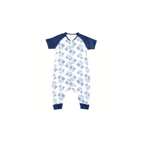 Nest Designs Raglan Bamboo Pima Short Sleeve Footed Sleep Bag 0.6 TOG - Blue Reef 4T-6T