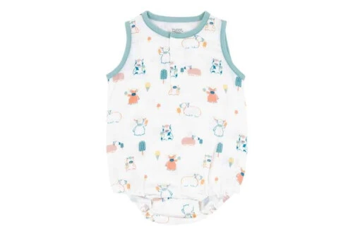 Nest Design Bamboo Pima Sleeveless Henley Onesie - Summer Graze 6-12M
