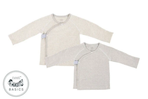 Nest Designs Basics Organic Cotton Ribbed Kimono Long Sleeve T-Shirt 2 Pack - Light Grey 0-3M