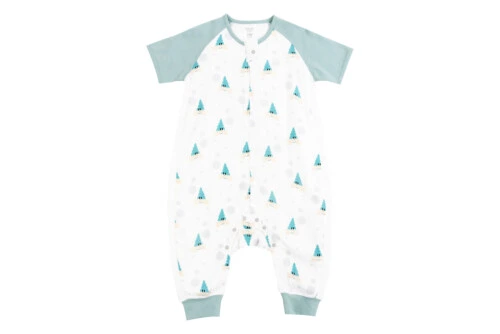 Nest Designs Raglan Bamboo Pima Short Sleeve Footed Sleep Bag 0.6 TOG - The Happy Hermit 18M-2.5T