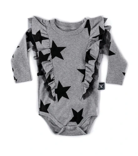 Nununu Ruffled Star Onesie - Heather Grey 6-12M
