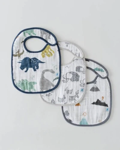 Little Unicorn Cotton Muslin Classic Bib 3 Pack Dino Friends