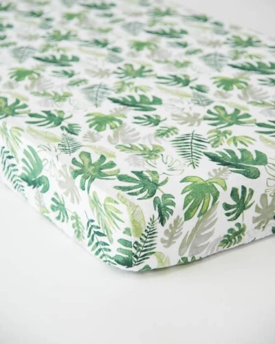 Little Unicorn Cotton Muslin Crib Sheet  Tropical Leaf