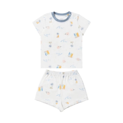 Nest Designs Short Sleeve Two-Piece PJ Set (Bamboo Jersey) - Pastel Waves 18M-24M