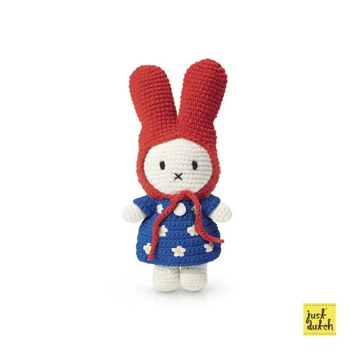 Just Dutch Miffy Little Flower Dress Blue with Red Hat