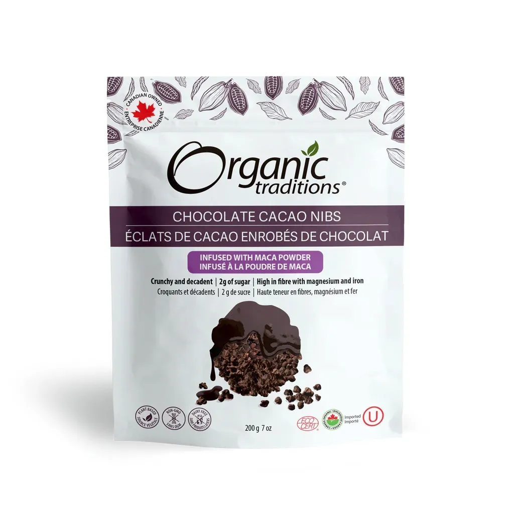Organic Traditions Chocolate Cacao Nibs Infused with Maca Powder 200g 7Oz@