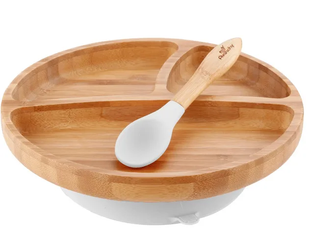 Avanchy Bamboo & Silicone Toddler Suction Plate + Spoon