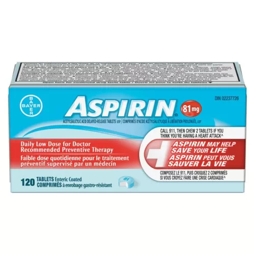 ASPIRIN 81mg 120 Tablets - Daily Low Dose Enteric Coated Tablets