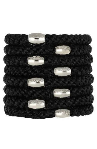 L.Erickson Grab & Go Ponytail Holders Set of Eight - Black/Silver Bead