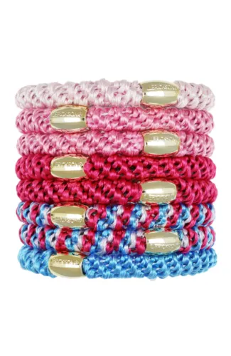 L.Erickson Grab & Go Ponytail Holders Set of Eight - Blue Raspberry/Gold Bead