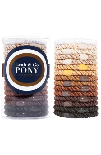 L.Erickson Grab & Go Ponytail Holders Tube Set of 15 Thick Hair Ties - Cambelback