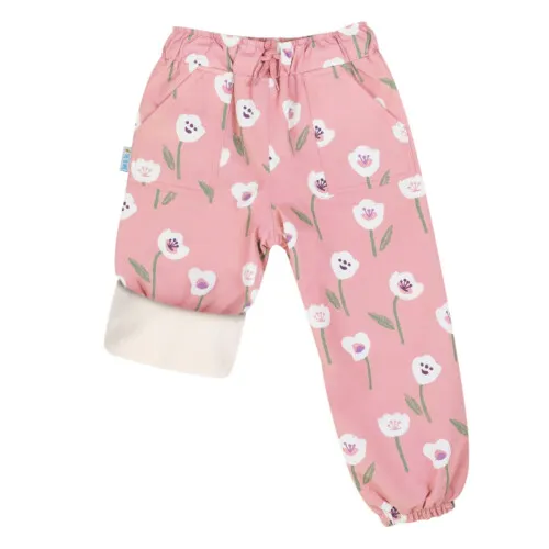 Jan & Jul Cozy-Dry Rain Pants Fleece Lined White Tulip 6Y