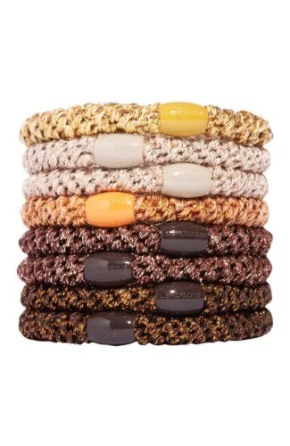 L.Erickson Grab & Go Ponytail Holders Set of Eight - Bronze Metallic