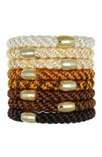L.Erickson Grab & Go Ponytail Holders Set of Eight - Leather/Gold Bead