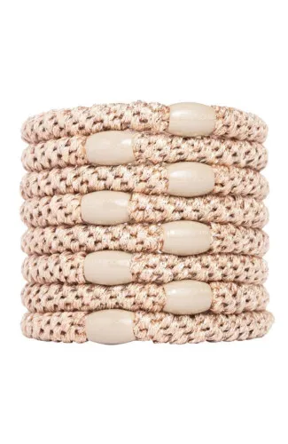 L.Erickson Grab & Go Ponytail Holders Set of Eight - Metallic Beige