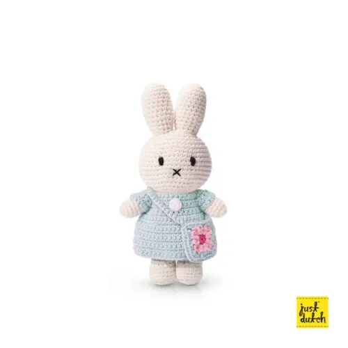 Just Dutch Miffy Mint Dress with Blue Flower Bag