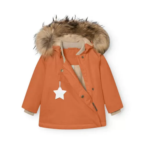Mini A Ture MATWANG Fleece Lined Winter Jacket Fur GRS Leather brown