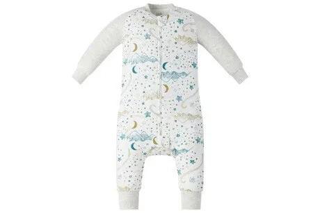 Nest Designs Long Sleeve Footed Sleep Bag 1.0TOG Bamboo Muslin - Stars White 18m-2.5T