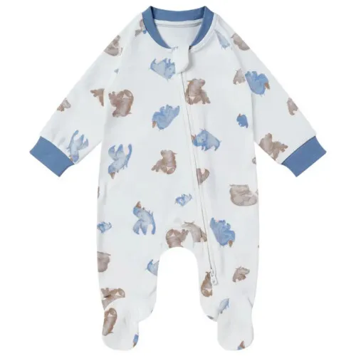 Nest Designs Organic Cotton One-Piece Zip Footed Sleeper - Rhino Hippo - 0-3M