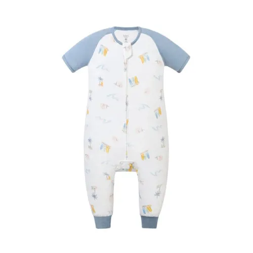 Nest Designs Raglan Short Sleeve Footed Sleep Bag 0.6 TOG (Bamboo Pima) - Pastel Waves 2T-3T