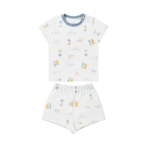 Nest Designs Short Sleeve Two-Piece PJ Set (Bamboo Jersey) - Pastel Waves 2T-3T