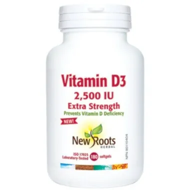 New Roots Vitamin D3 2500 IU Extra Strength 180 softgels