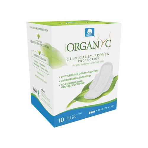 Organyc 100% Organic Cotton Pads with Wings Moderate Flow 10 Count