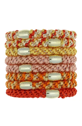 L.Erickson Grab & Go Ponytail Holders Set of Eight - Poppy/Gold Bead