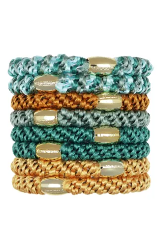 L.Erickson Grab & Go Ponytail Holders Set of Eight - Saddle/Gold Bead