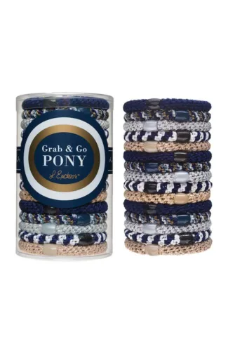 L.Erickson Grab & Go Ponytail Holders Tube Set of 15 Thick Hair Ties - Sailor