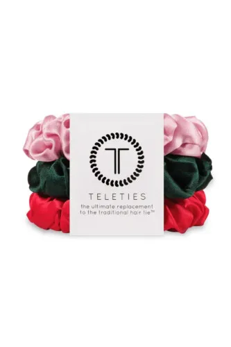TELETIES Silk Scrunchies Large - Poinsettia