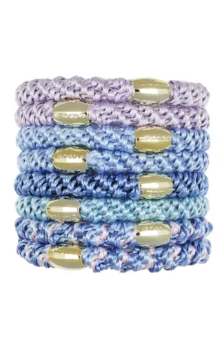 L.Erickson Grab & Go Ponytail Holders Set of Eight - Wisteria/Gold Bead