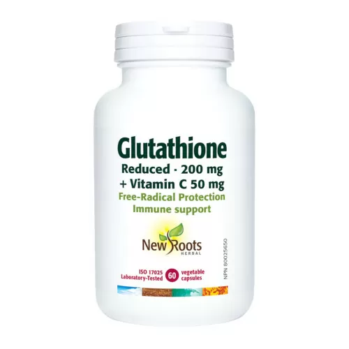 New Roots Herbal Glutathione Reduced 200mg + Vitamin C 60 Veg Capsules@