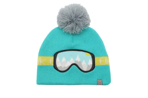 FlapjackKids Knitted Winter Hat - Ski Goggles Turquoise - Medium to Large