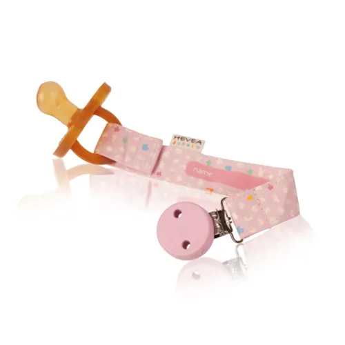 Hevea Natural Pacifier Holder Pink Organic