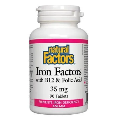 Natural Factors Iron Factors with B12& Floc Acid 90 Tablets