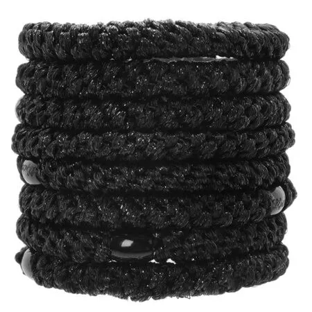 L.Erickson Grab & Go Ponytail Holders Set of Eight - Solid Black Metallic